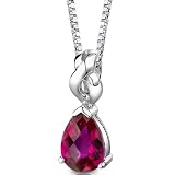 Mysterious Allure: Sterling Silver Pear Shape Checkerboard Cut Ruby Pendant with 18 inch Silver Necklace and Free Shipping