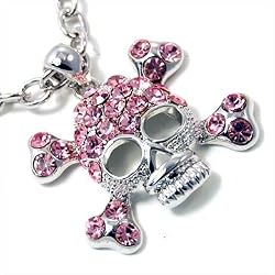 Pink Crystal Skull & Crossbones Pendant Necklace