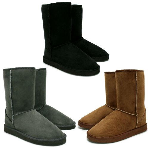 New Womens Black Short Fur Classic Sheepskin Style Boots Sz 6