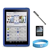 Silicone Skin Blue Case for Apple iPad + Silver Stylus + Screen Protector + Wristband