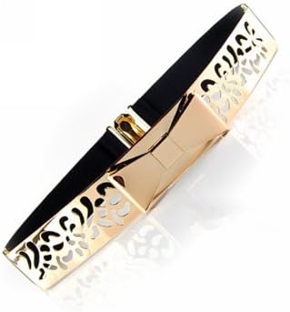 Women Fashion Gold Metal Keeper Metallic Big Mirror Bow Wide Obi Belts