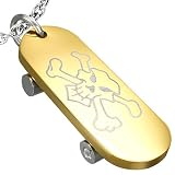 Urban HQ Stainless Steel Cubic Zirconia Gold Colour Pirate Skull and Crossbones Skateboard Tribal Surf Pendant - Supplied on a 20" Chain Necklace