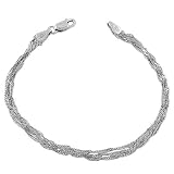 Rhodium Plated 925 Sterling Silver 17 Inch Triple Row Singapore Chain Necklace