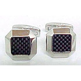 Stainless Steel Black Carbon Fiber Cuff Links Cufflinks