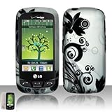 Silver Black Flower Vine Rubberized Snap on Hard Shell Cover Protector Face ....