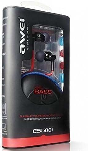 MKT Stereo Earphone Earbuds Awei ES500i Flat cable Headphone BASS for iPhone Samsung HTC (Red)