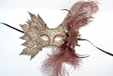 Brown Decorated Half Mask With Leaves And Feathers - package of 24