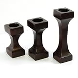 EXP Set of 3 Handmade Elegant Wooden Candleholders With Tapered Stems And Rich Mahogany Finish