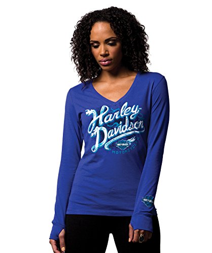 Harley-Davidson Womens Before Sundown Flames Blue Long Sleeve