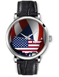 SPRAWL Aanalog Fashion Series Silver Ladies Watches of Genuine Black Leather Strap,Unique Wrist Watch for Women Girls Designed with American flag