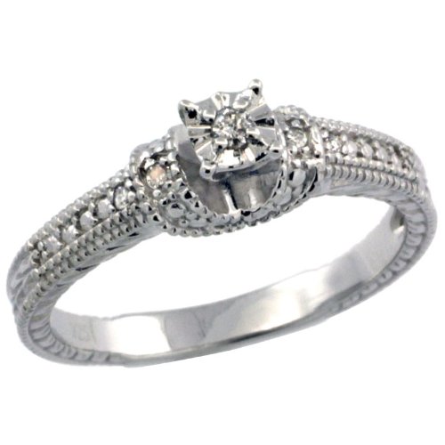Cheap Sterling Silver Vintage Style 5-Stone Diamond Engagement Ring w/ .063 Carat Brilliant Cut Diamonds (Available in Sizes 5 to 10), size 6