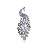 Palm Size Elegant Peacock Tear Drop Tail Swarovski Crystal Rhinestone Pin Brooch