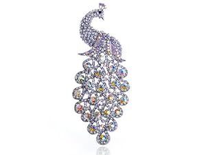 Palm Size Elegant Peacock Tear Drop Tail Swarovski Crystal Rhinestone Pin Brooch