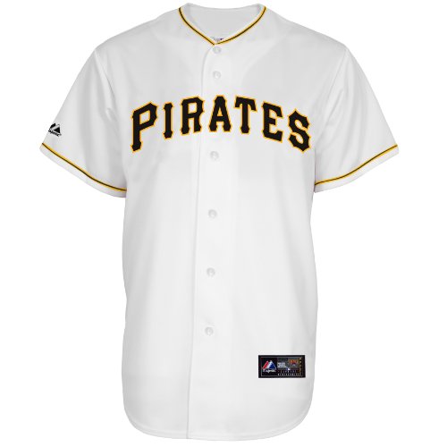 MLB Youth Pittsburgh Pirates Garrett Jones White Home Short Sleeve 6 Button Synthetic Replica Baseball Jersey Spring 2011  (White, Large)