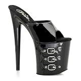 8 Inch Heel Sexy High Platform Shoes Black Buckles Slide