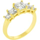 2.5 Carat (ct, cttw, ctw) Five Stone Princess Cut 14k Gold Plate Cubic Zirconia CZ Anniversary Ring (Size 5,6,7,8,9,10)