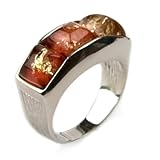 Baltic Red Treated Amber and Sterling Silver Square Designer Ring Sizes 5,6,7,8,9,10,11,12