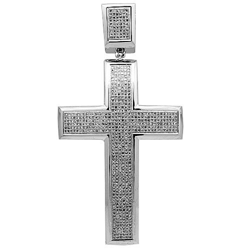 14K White Gold Mens Diamond Cross Pendant 2.50 Ctw