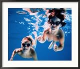 Boy and Girl Wearing Goggles Underwater Art Styles Framed Photographic Poster Print by Chris Briscoe, 34x28
