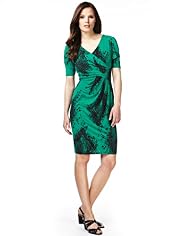 Crossover V-Neck Scratch Print Wrap Dress