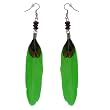 Trendy Silver-Tone Green Feather Earrings