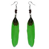 Trendy Silver-Tone Green Feather Earrings