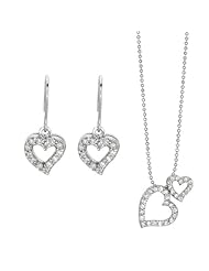 BRI Jewelry Sterling Silver Open Heart With Clear Cubic Zirconia Set - Pendant - Dangle Earring