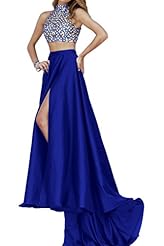 Sexy High-Neck Satin Lace Crystals Crystal Evening Dress/Prom Dress 