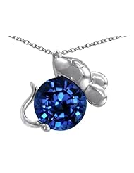 Original Star K (tm) Mouse Pendant With Round 8mm Created Sapphire in 925 Sterling Silver
