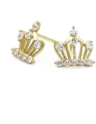 14K Gold Stud Screwback Earring Luxury Queens Crown Yellow Gold Earring With Screw Back