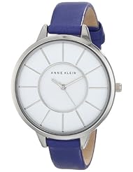 Anne Klein Womens AK/1501WTPR Slim Silver-Tone Case Purple Leather Strap Watch