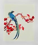 Blue Bird with Long Tail on Tree Branch - Chinese Woven Wheat Stalk Picture, Hand Crafted