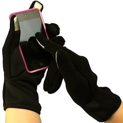 Ladies Winter Fleece Magic Touch Screen Thumb Index Technology Gloves Black S/M