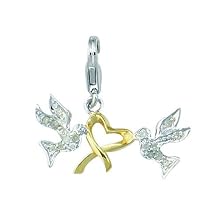 14K White Gold Diamond Love Doves Charm