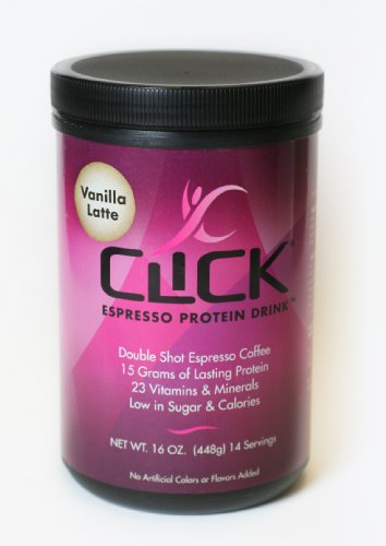 CLICK Espresso Protein Drink Vanilla Latte Flavor (14-Servings), 16-Ounce Canister