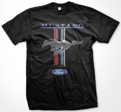 Mustang Logo Ford Symbol Mens T-shirt, Officially Licensed Ford Mustang Horse Logo Mens Shirt, Large, Black