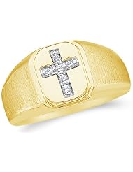 Size 12 - 10k Yellow Gold Diamond Cross Mens Wedding Ring or Fashion Ring - w/... by 