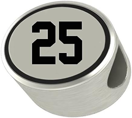 #25 Number 25 Oval Bead Charm Universal European Slide On Charm - "Classic & Original Style" Perfect For Bracelets, Necklaces, & DIY Jewelry