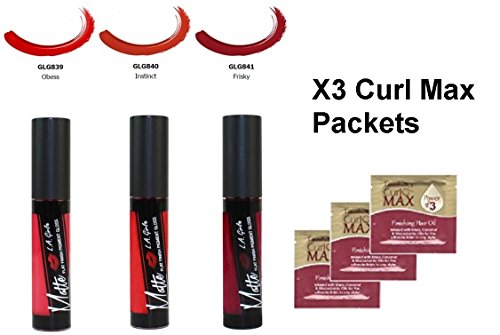 L.A. Girl Matte Pigment Gloss Set of 3 with Glamorous Hair Pin (Obsess, Instinct, Frisky)