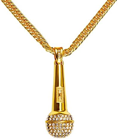 Hip Hop Microphone Mic Golden Plated Cuban Curb Rope Chain Necklace Pendant