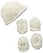 Lovespun Unisex-Baby Newborn Ivory 3 Piece Hat Mittens and Bootie Set