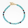 Blue Apatite, Garnet, and Turquoise Gemstone Beaded Toggle Bracelet with Gold Vermeil Accents, 7 1/4" Length, #7523
