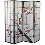 Legacy Decor Black 4-Panel Plum Blossom Screen Room Divider