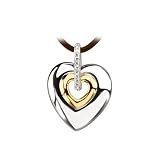 14K Yellow Gold and Sterling Silver 0.07 ct. Diamond Heart Necklace