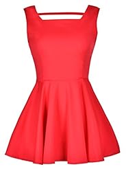 Sexy Fit-and-Flare Square Neck Polyester Open-Back  Above the Knee Sleeveless  Dress With a Bow(s)