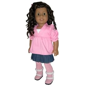 Pink Babydoll Top, Denim Skirt, and Pink Dot Tights. Fits 18 Dolls Like American Girl... by