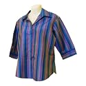 Sirisha Women's 100% Thai Silk Blouse, Blue/Pink/Violet Stripe