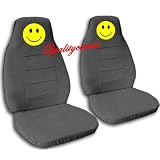 2 Charcoal seat covers with Smiley Face for a 2012 Nissan Sentra. Side airbag... by Designcovers