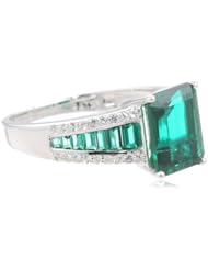 Sterling Silver Created Emerald and Created White Sapphire Octagon Ring