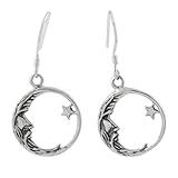 Sterling Silver Crescent Moon & Star Earrings